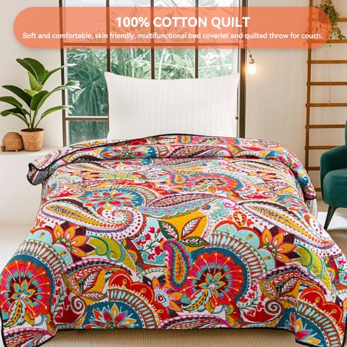 Reversible Cotton Quilted Throw Blanket - 59" x 79" Paisley Design