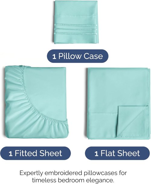 Comfy Twin Size 3 Piece Sheet Set by [Brand Name] | Breathable Cooling Bed Sheets - Ultra-Soft, Deep Pockets, Wrinkle-Free - Spa Blue