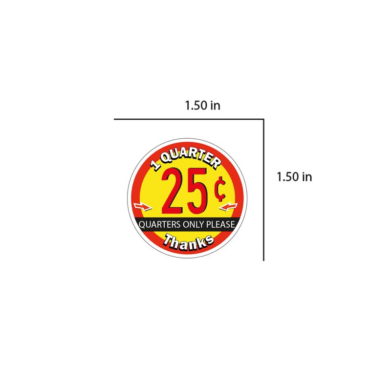 Price Sticker for Gumball Candy Vending Machines .25 Cent - 1 Quarters Price Decal, Round Vending Labels 1.50" Diameter, Vinyl, Inside Mount, 1 Coin Each Side - Bulk Vending Supplies - (24 Pc)