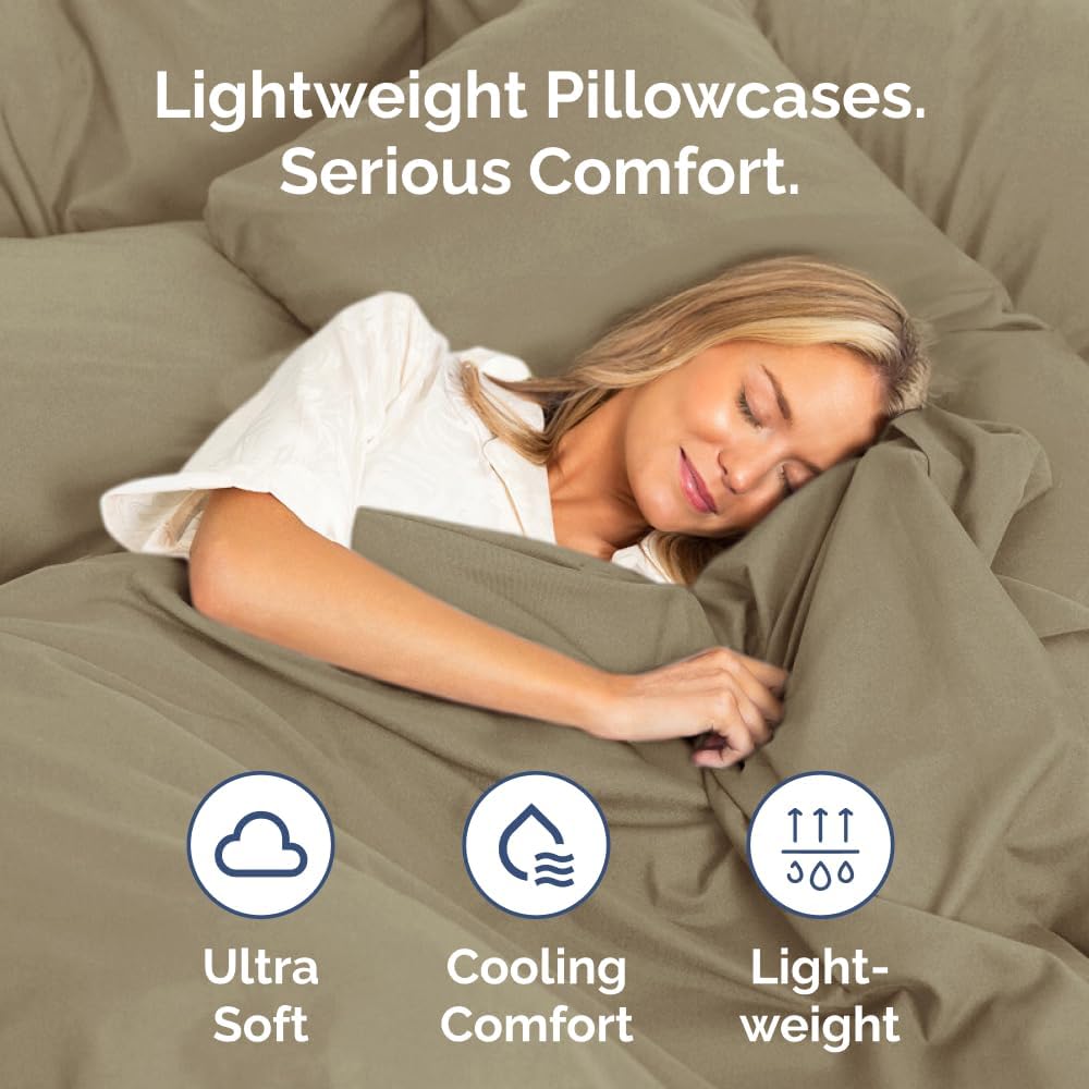 Skiennix Queen Pillow Cases Set of 2 - Ultra Soft Hotel Quality - Wrinkle Free & Stain Resistant - Khaki