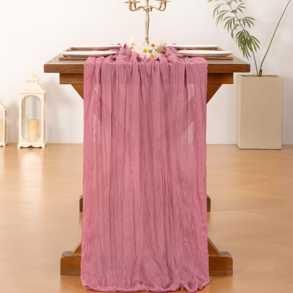 Socomi Cheesecloth Table Runner - 3pcs Mauve Boho Rustic Design | 120 Inch for Weddings & Events