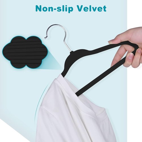 BAGAIL 50-Pack Kids Velvet Hangers - Non-Slip 14-Inch Baby Clothes Hangers for Infants/Toddlers | Black