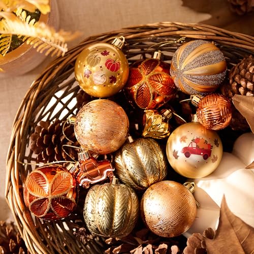 DecorbyHannah 21ct Gold Orange Fall Ornaments Set – Autumn Harvest Christmas Tree Decoration (Large / Autumn Glow)