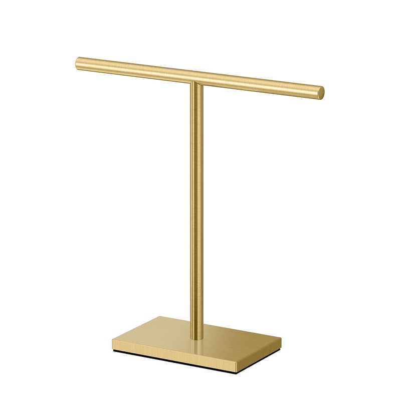 Gatco 1444B, Modern Rectangle Base Freestanding Countertop Towel Holder, Brushed Brass / 10.50" W x 11.13" H T-Style Countertop Hand Towel Holder for Bathroom, Kitchen/Fingertip Towel Rack