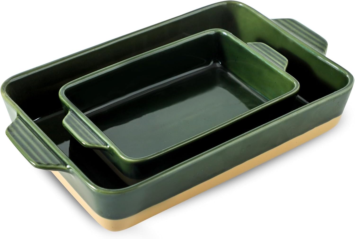 Regine Switzerland Ceramic Baking Casserole Dish - Large 9x13 Inch Porcelain Bakeware Set in Forest Green