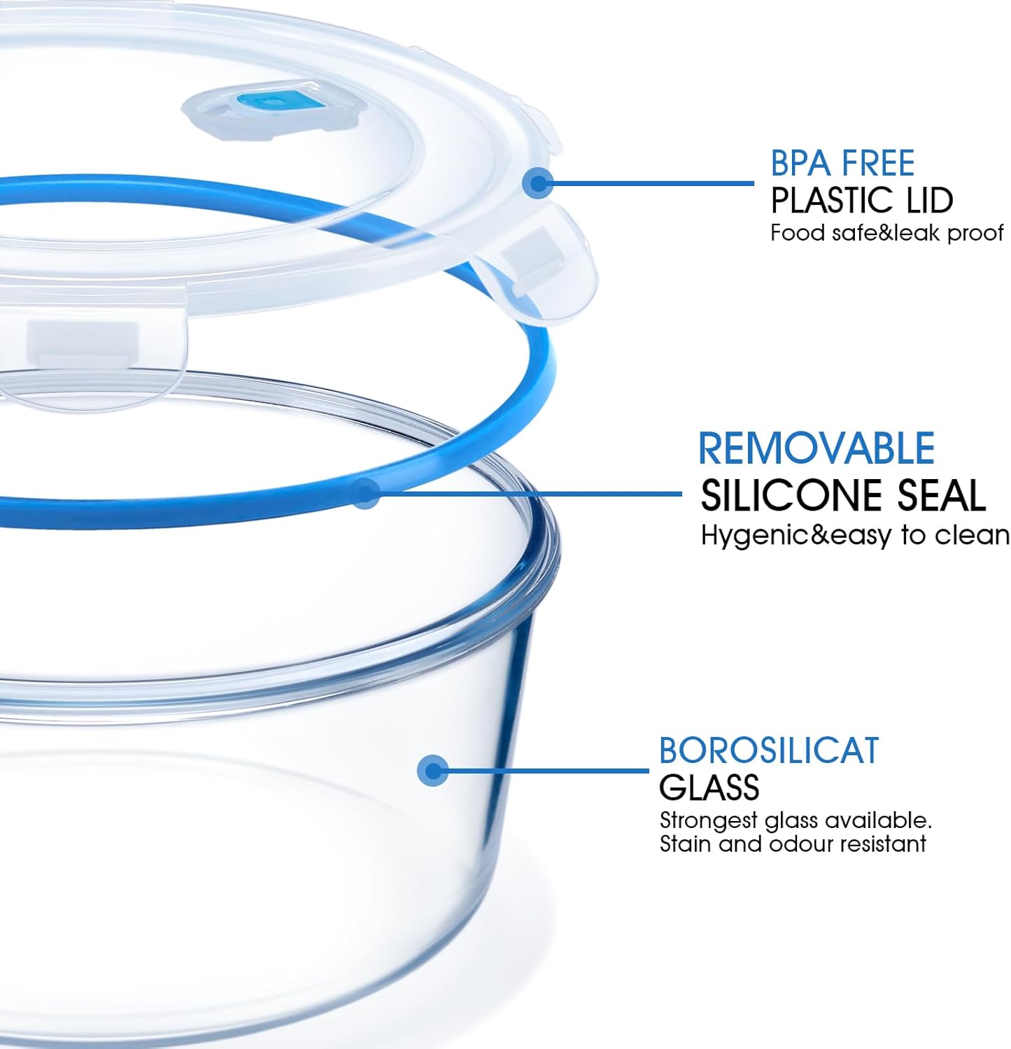 NUTRIUPS Large Round Glass Food Storage Containers - Airtight Lids for Meal Prep | 4-Piece Set