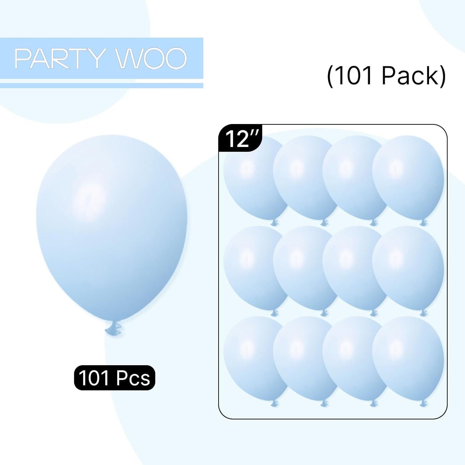 PartyWoo Baby Blue Balloons - 101pcs 12 Inch Light Pastel Aqua Blue for Celebrations & Events