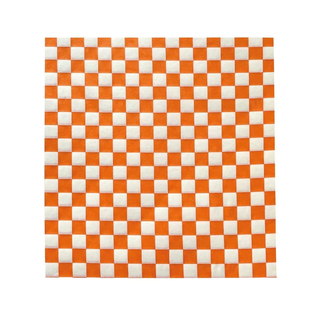 200 Sheets Orange and White Checkered Food Wrapping Paper, Dry Waxed Deli Paper for Plastic Food Basket, Bread and Sandwich Wrap (12''x12'') (Orange)