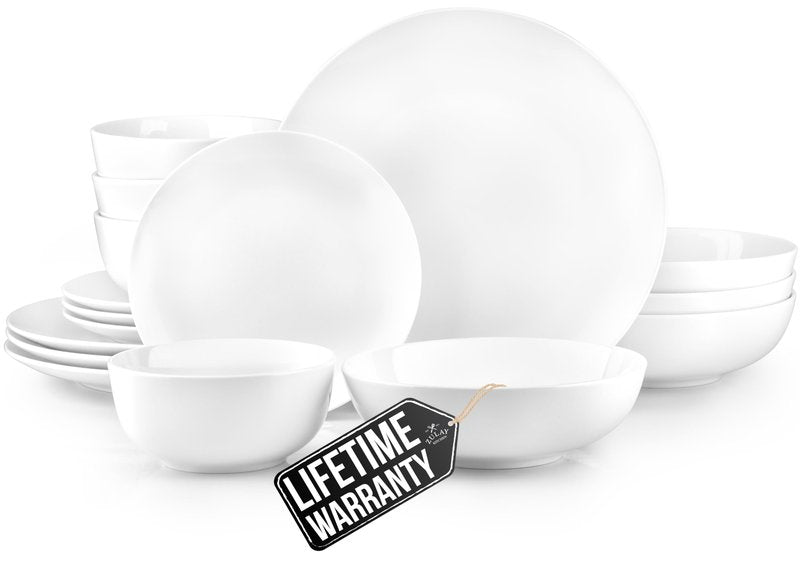 Zulay Kitchen Icon Porcelain Dinnerware Set, Service For 4 - Chip & Scratch Resistant White Plates And Bowls Sets - Microwave & Dishwasher Safe - White
