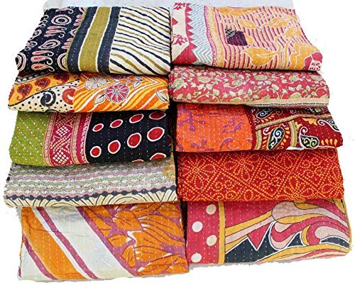 Vintage Handmade Kantha Quilt - Reversible Cotton Bed Cover