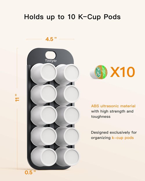 Tastyle Magnetic K-Pod Organizer for K Cup Coffee Pods. Self-Magnetic Coffee Pod Holder and Storage, Suitable to be Mounted on Iron Surfaces - Refrigerator (Black)