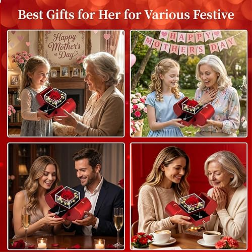Preserved Real Rose Gift Box with I Love You Necklace for Her