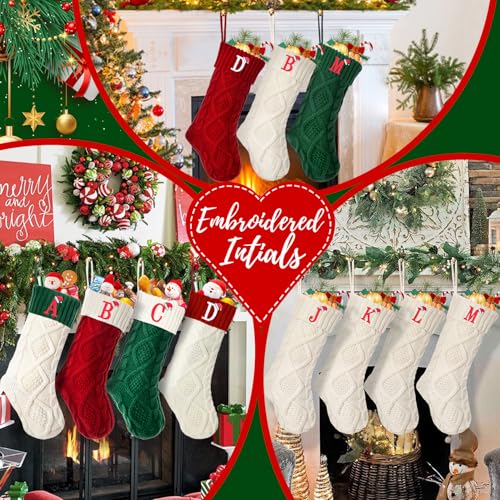 Monogram Cable Knit Christmas Stocking with Embroidered Initial - 18 Inch