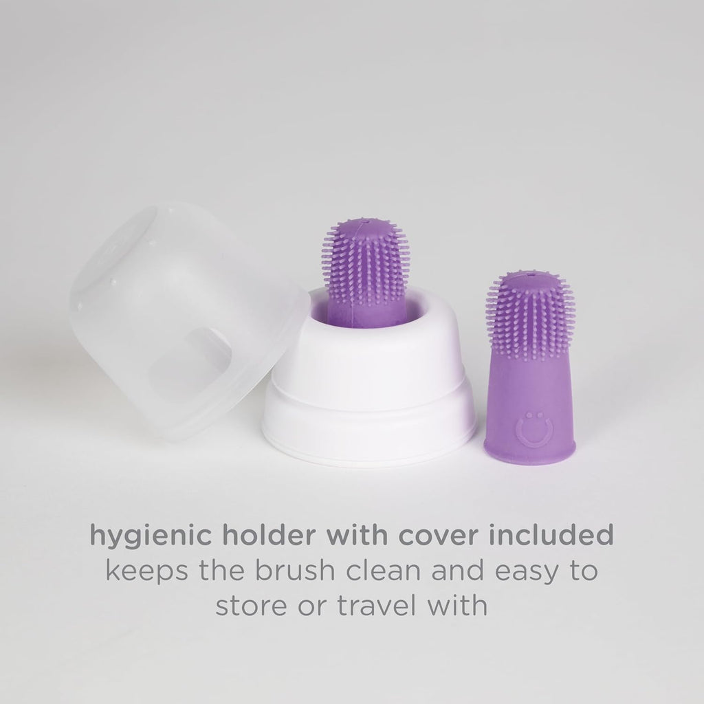 Ubbi Grow With Me Toothbrush Set - Silicone Finger Brush & 360° Soft Bristled Toothbrush | Smoothie Purple