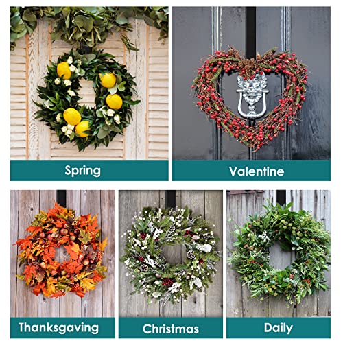 Adjustable Door Wreath Hanger (15"-24"), Heavy Duty 20lb Front Door Hook - Nickel