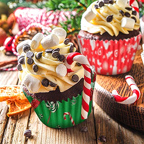 Patelai 600 Pack Christmas Muffin Cup Liners - 8x8cm 6 Styles, Non-Toxic Dinner Liners (Stylish Style)
