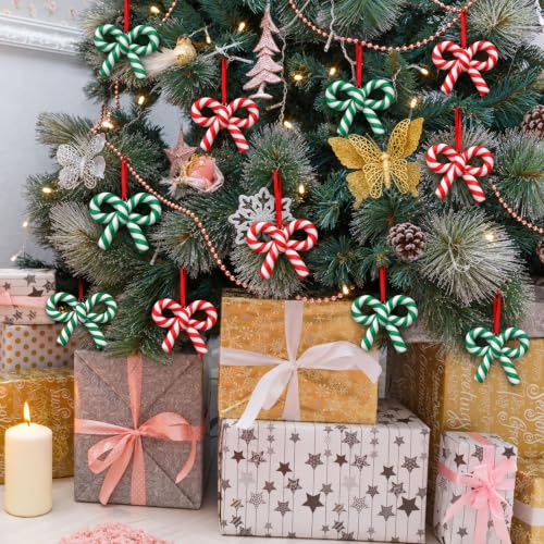24 Pcs Candy Cane Bow Christmas Ornaments Set - Xmas Tree Decorations