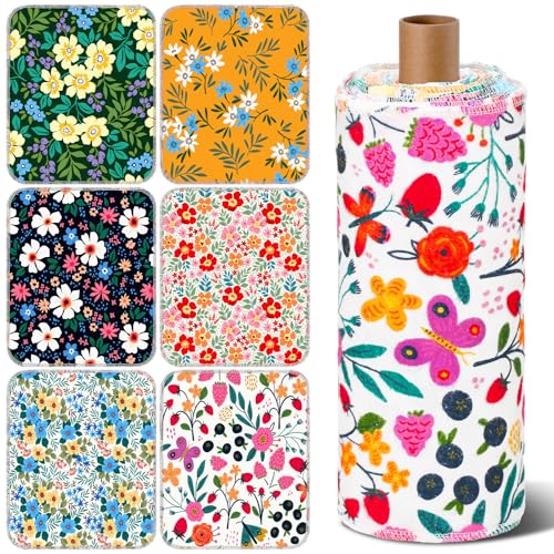 30 Pcs Reusable Paper Towels, Washable Cotton Flannel Kitchen Cloths, Floral