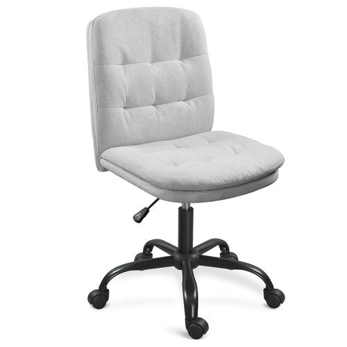Home Office Desk Chair Comfy - Armless Criss Cross Chair with Wheels Vanity Chair Office Chairs Rolling Swivel Height Adjustable for Adults - Light Grey