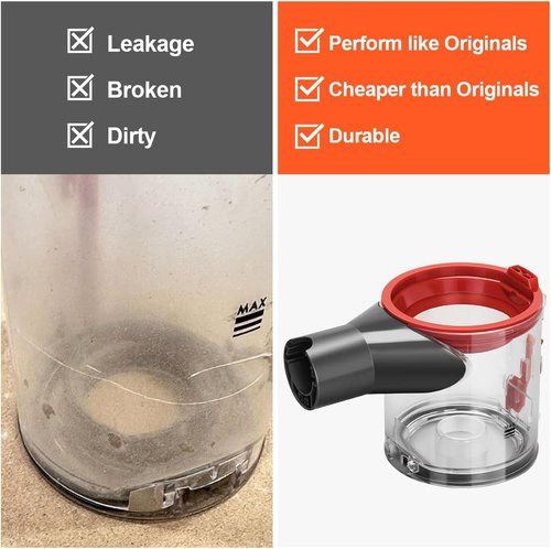 Dyson Dust Bin Replacement Parts - Clear Canister for V7, V8, SV10, SV11 Vacuum Cleaners | Part No. 967699-01