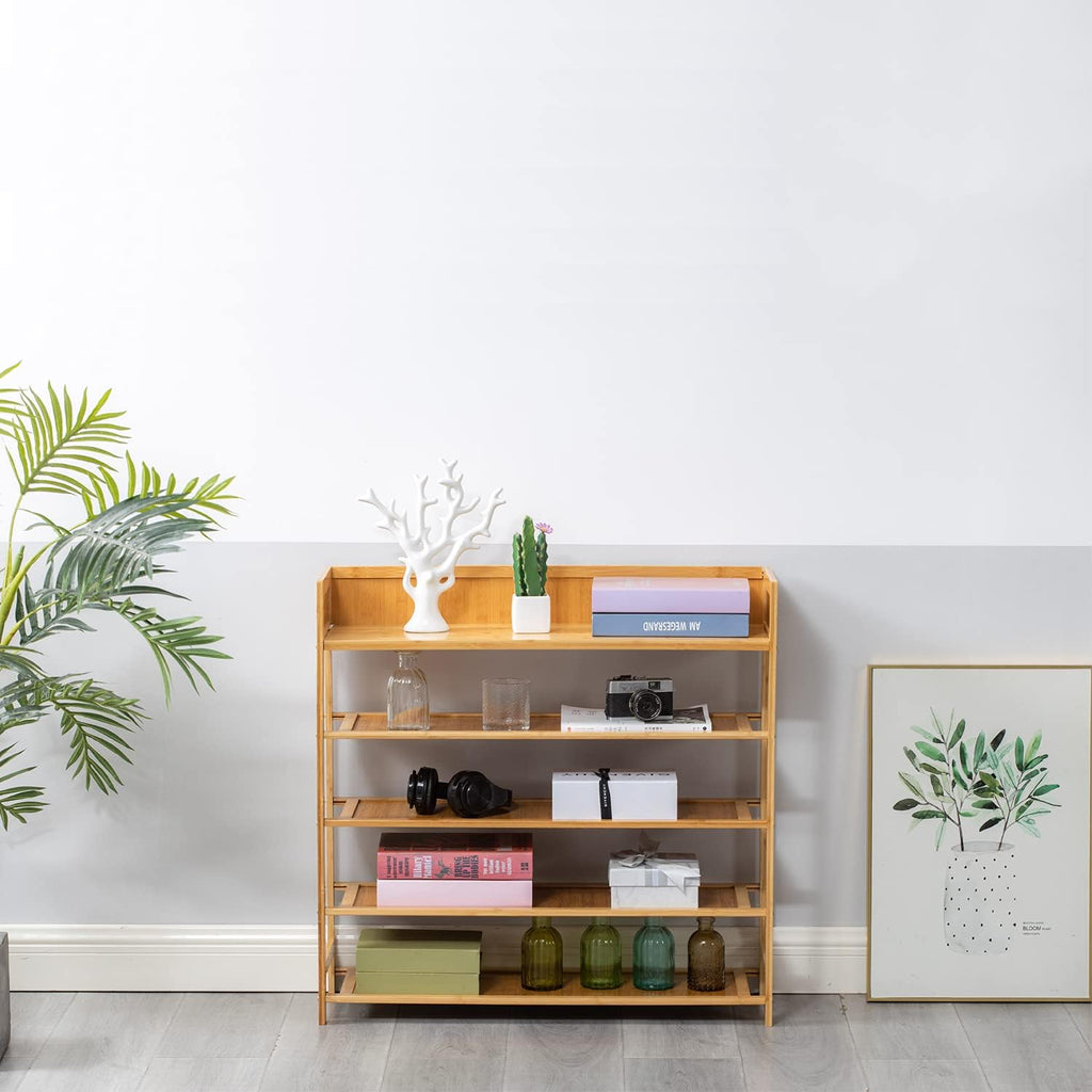 Bamboo Shoe Rack Organizer - 5-Tier Storage Shelf for Entryway, Hallway & Closet | Natural Finish (31.5")