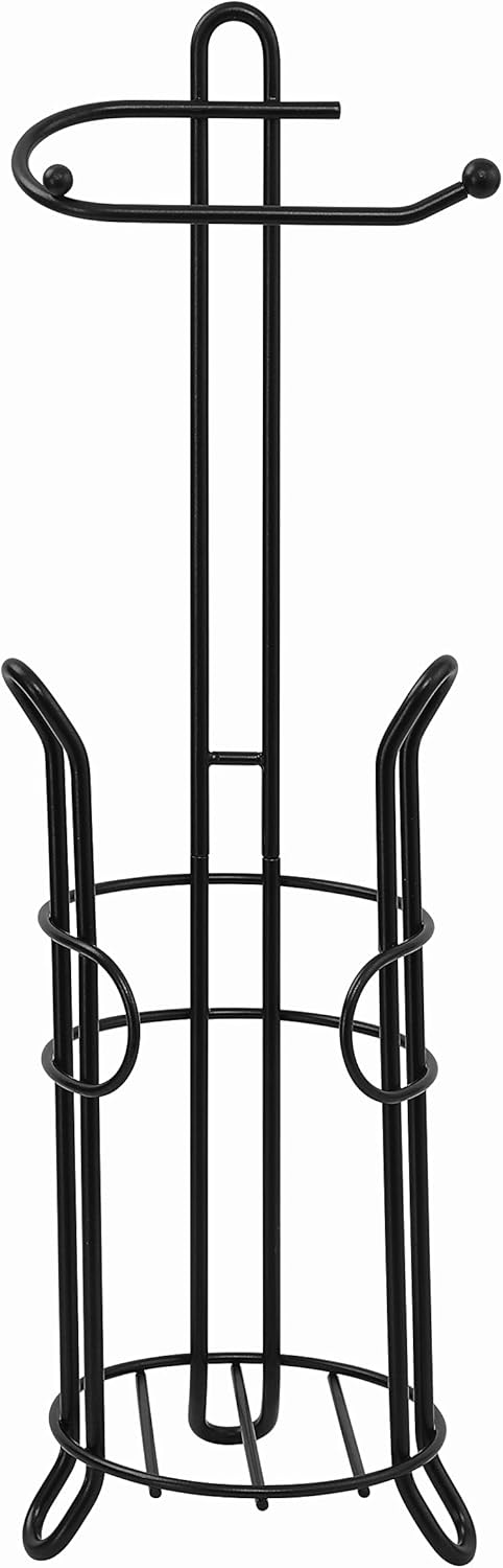 SunnyPoint Toilet Paper Holder - Freestanding Design with Storage for 3 Spare Rolls, Heavy-Duty Steel, Black Finish