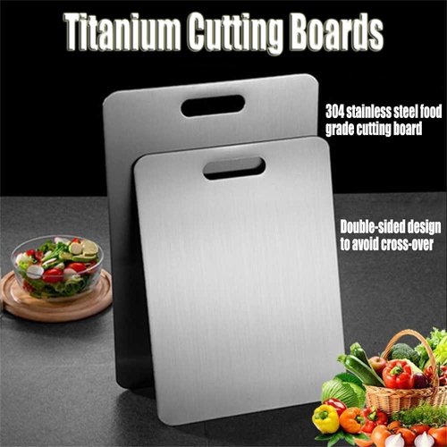 Apex Titanium Cutting Board, Titanium Cutting Boards for Kitchen, Stainless Steel Cutting Board, Double Sided Chopping Board for Cutting Meat Vegetable Fruit(Silver, 15.4 x 11in)