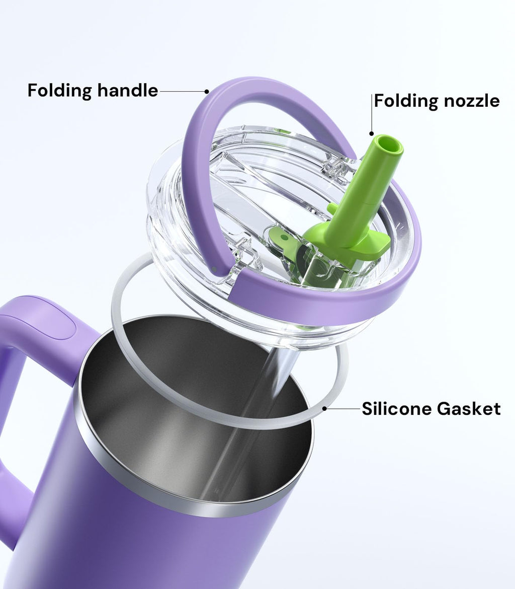 2 Pack 40 oz Tumbler Flip Straw Lid Replacement Fit for Stanley Quencher, Leak Proof Lid Replacement Spill Proof Reusable for Stanley Tumbler 40oz Accessories Include Lid Brush, Straw Brush