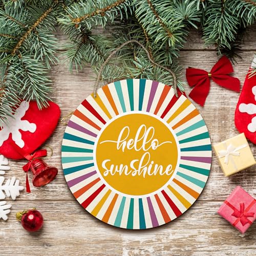 Boho Sunshine Round Wood Wall Sign, 12-Inch Mid-Century Sunray Door Plaque