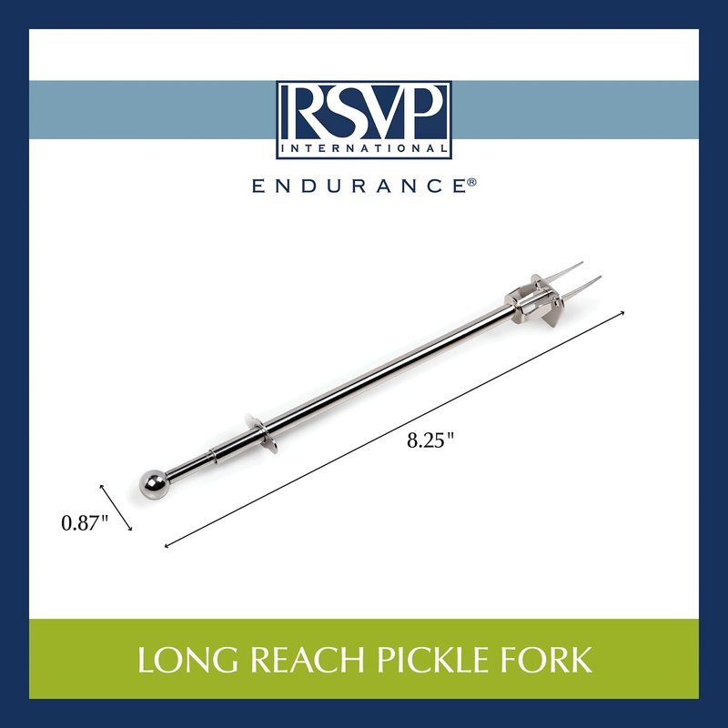 RSVP International Endurance Kitchen Collection Condiment Utensils, 8.25 x 0.87 x 0.87", Long Reach Pickle Fork
