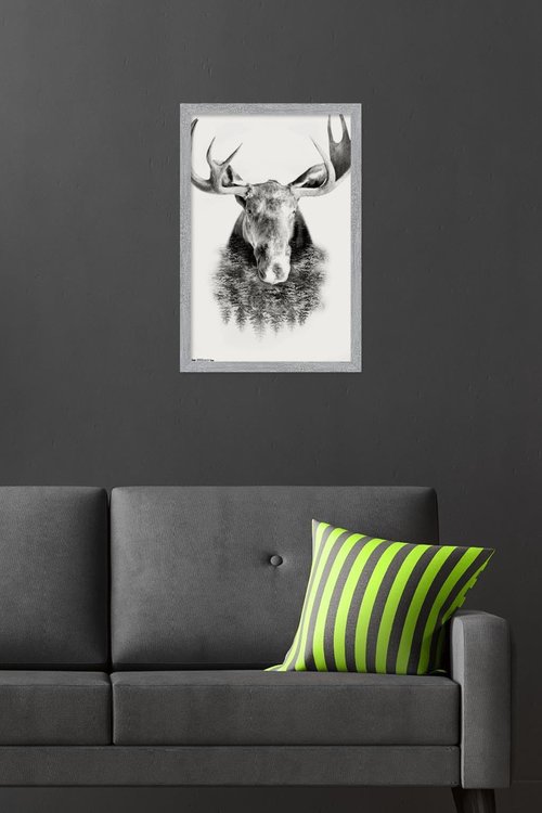 Trends International Moose - Trees Wall Poster, 22.4L x 14.7W, Gray Framed Version