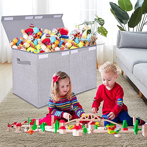 Large Foldable Toy Storage Chest with Lid - 82L Fabric Organizer Bin