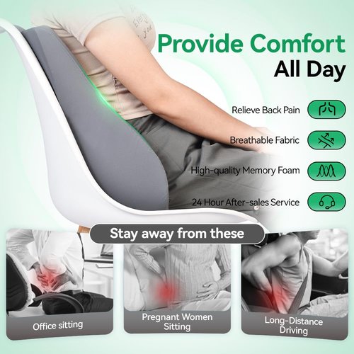 FAIZJUNBEN Lumbar Support Pillow, Memory Foam Cushion, Improve Posture and Relieve Low Back Pain, Lumbar Support for car Seats, Gaming Chairs, Office Chairs, wheelchairs