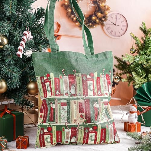 Loveinside Christmas Canvas Tote Bag Book Shelf Xmas Shopping Reusable Holiday Gift Bag