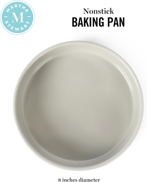 Martha Stewart Gallen 8-Inch Round Nonstick Cake Pan - Durable Carbon Steel for Even Baking, Cool Grey