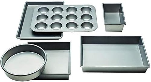 Chicago Metallic Bakeware Set - Non-Stick 6-Piece Collection in Silver for Effortless Baking