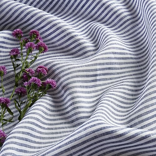 Solino Home 100% Pure Linen Table Runner Navy & White Stripe 14 x 90 in (Navy & White)