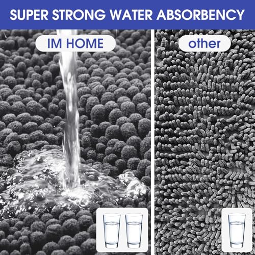 ACCUMTEK Striped Grey Chenille Bath Mat 32"x20" Non-Slip Shaggy Rug