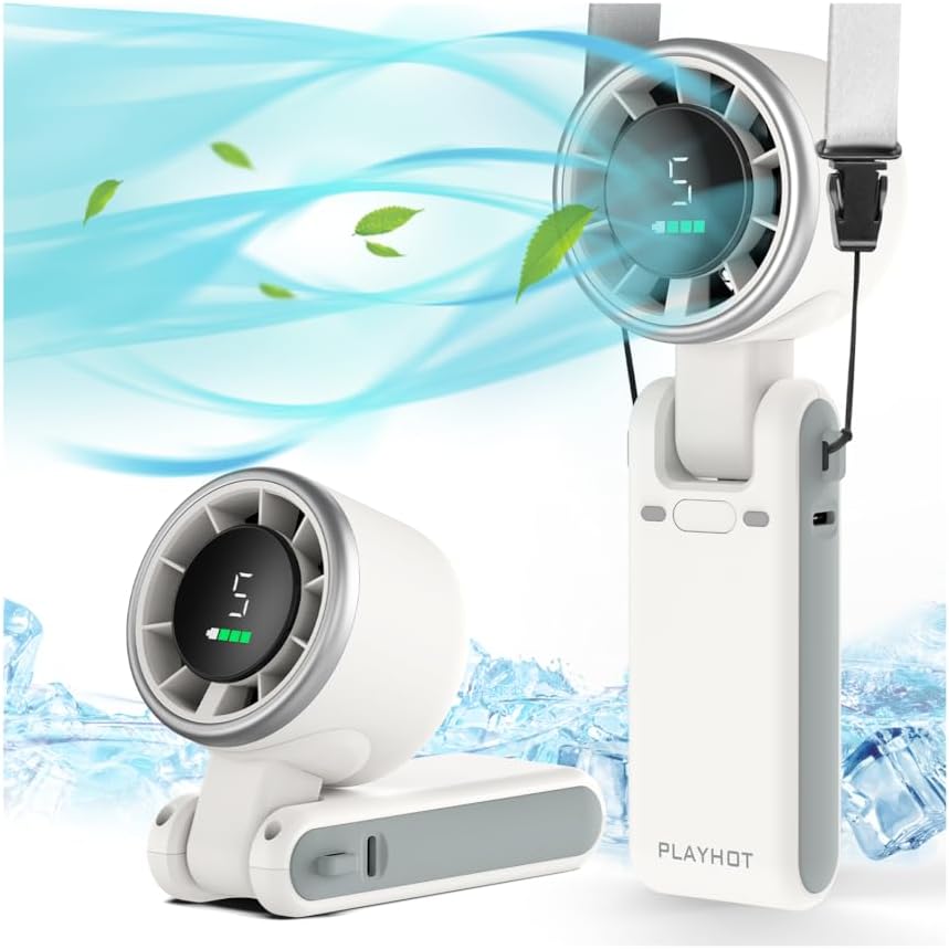 PlayHot Portable Handheld Turbo Fan - 5-Speed Battery Operated Cooling Fan for Outdoor Use | White