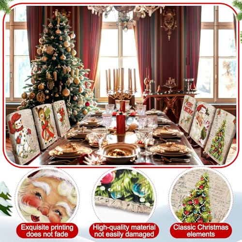 Retro Series Christmas Chair Cover Set - 6 Stylish Elastic Slipcovers for Dining Chairs