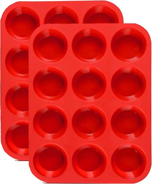 JEWOSTER Silicone Muffin Pan - 12-Cup Nonstick Baking Molds, BPA Free | 2-Pack for Muffins & Cupcakes