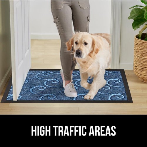GORILLA GRIP Waterproof All-Season WeatherMAX Doormat - 72x24, Natural Rubber, Ocean Blue Waves, Easy Clean