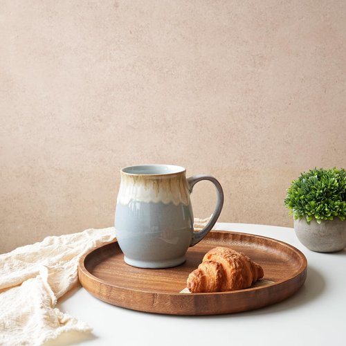 Bosmarlin Extra Large Ceramic Coffee Mug, 24 Oz, Dishwasher and Microwave Safe, Big Oversized Tea Cup, Reactive Glaze (Light Grey bLue)