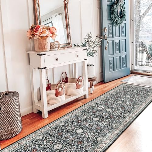 2x12 Non-Slip Runner Rug, Washable Vintage Hallway Floor Mat for Kitchen