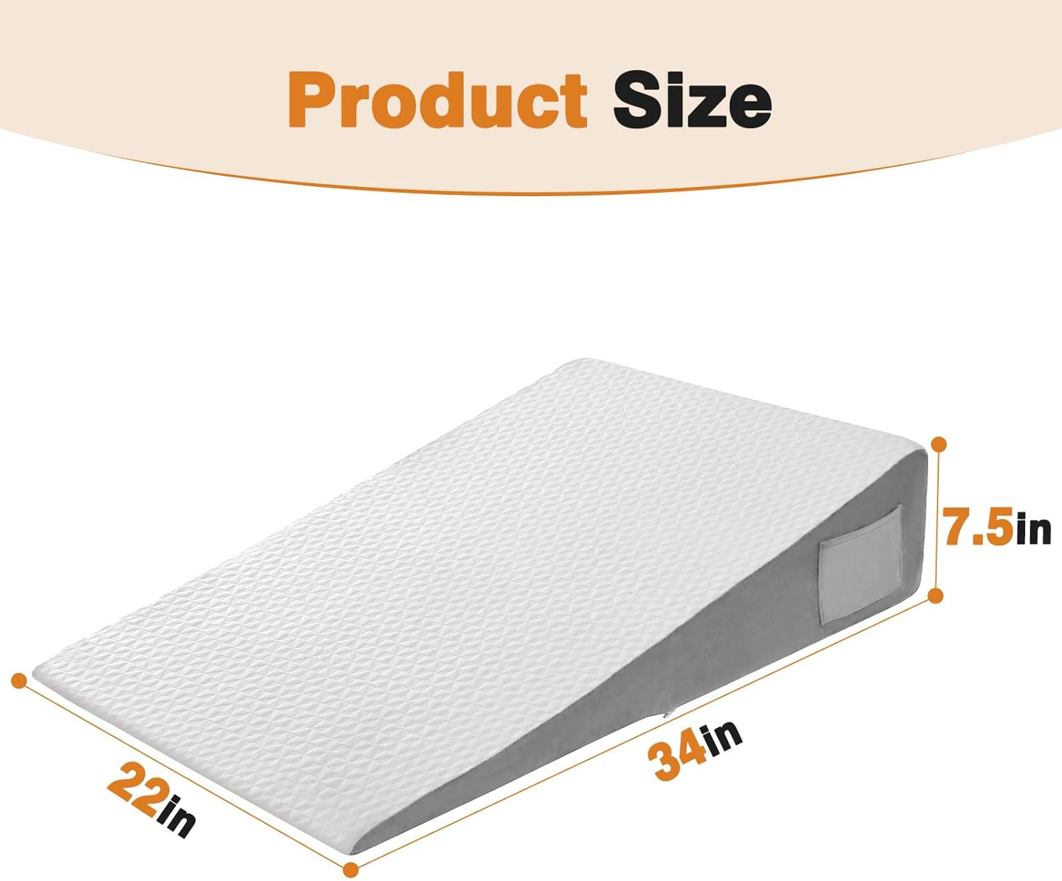 Vekkia Extra-Long Wedge Pillow - Back & Arm Support for Post-Surgery Relief | 34" White, Washable Cover