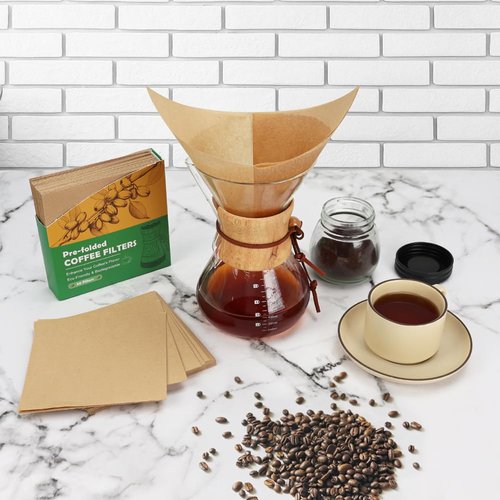 YQL Pre-folded Pour Over Coffee Filter, Unbleached Disposable Natural Paper Filters for Pour Over & Drip Coffee Makers and More (50 Count)