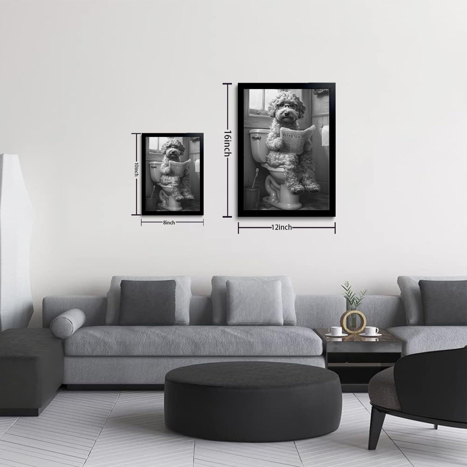 OIQArt Funny Bathroom Wall Art - Black and White Teddy Dog Canvas Print | Humorous Decor for Restroom