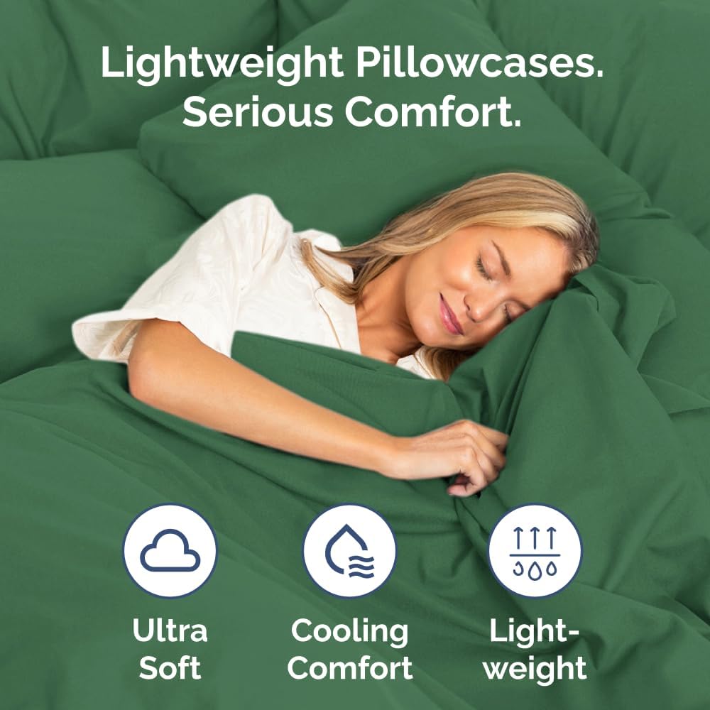 Skiennix Standard Pillow Cases Set of 2 | Ultra-Soft Hotel Quality, Wrinkle-Free, Emerald Green