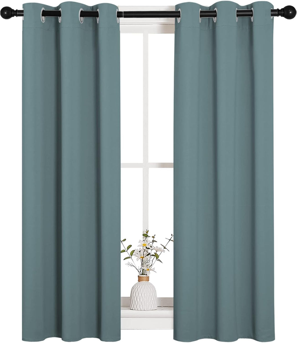 NICETOWN Blackout Curtains - Noise Reducing Thermal Insulated Drape Panels | Greyish Blue, 2 Panels, W29 x L45-Inch