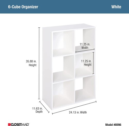 ClosetMaid Cubeicals 6-Cube Storage Organizer - Stackable Bookshelf in White Finish, Easy Assembly
